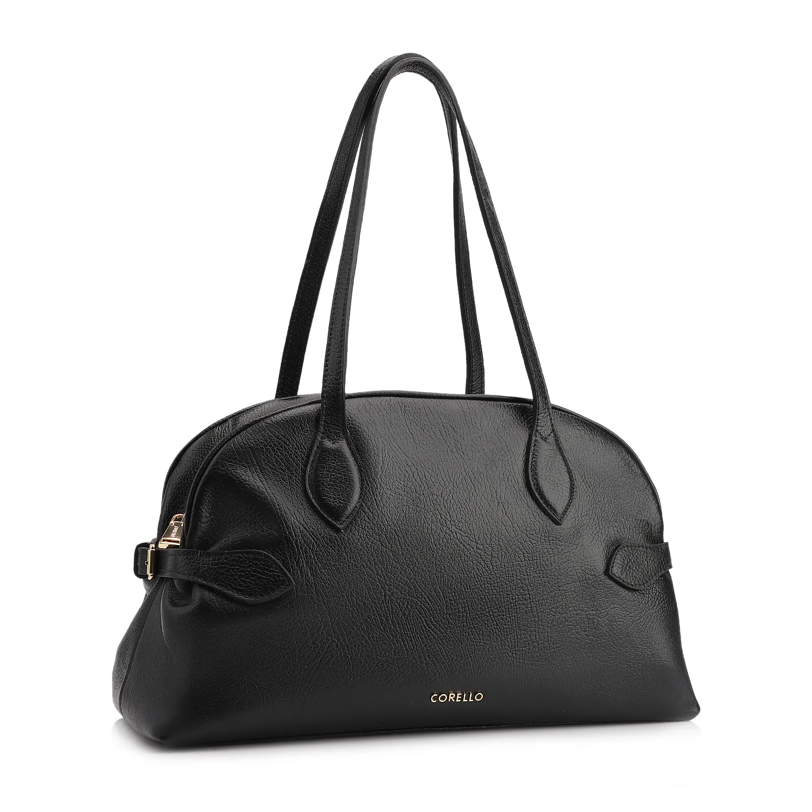 Bolsa De Ombro Grande Couro Antique Preta Fivela Lateral