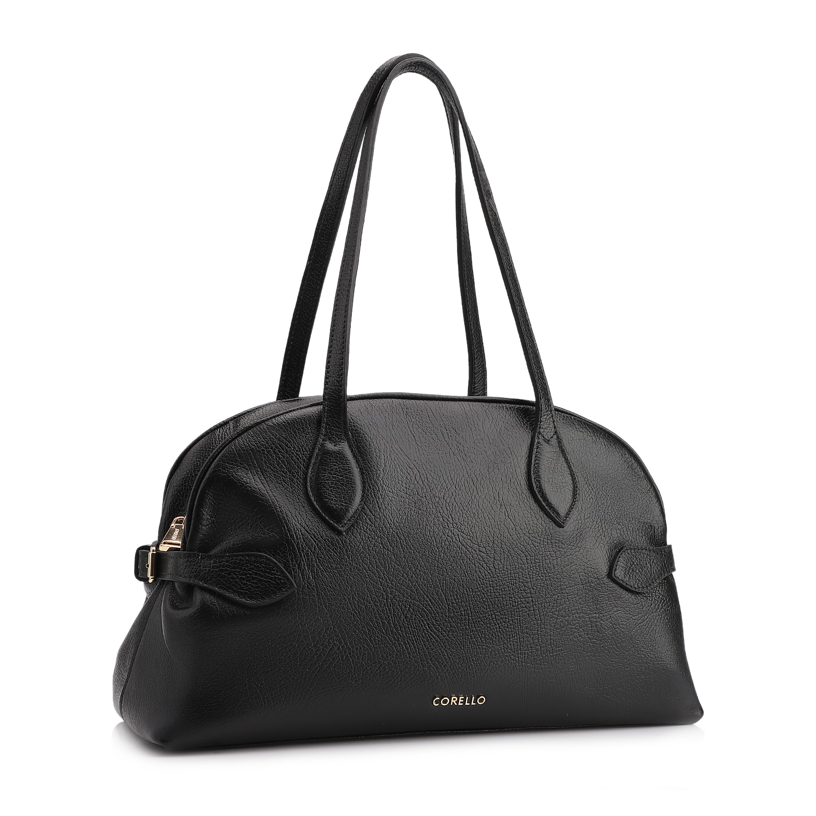 Bolsa De Ombro Grande Couro Antique Preta Fivela Lateral