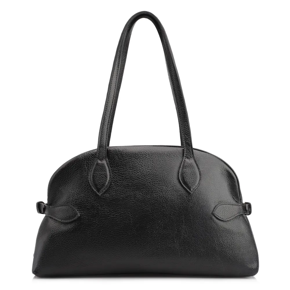 Bolsa De Ombro Grande Couro Antique Preta Fivela Lateral - imagem 3