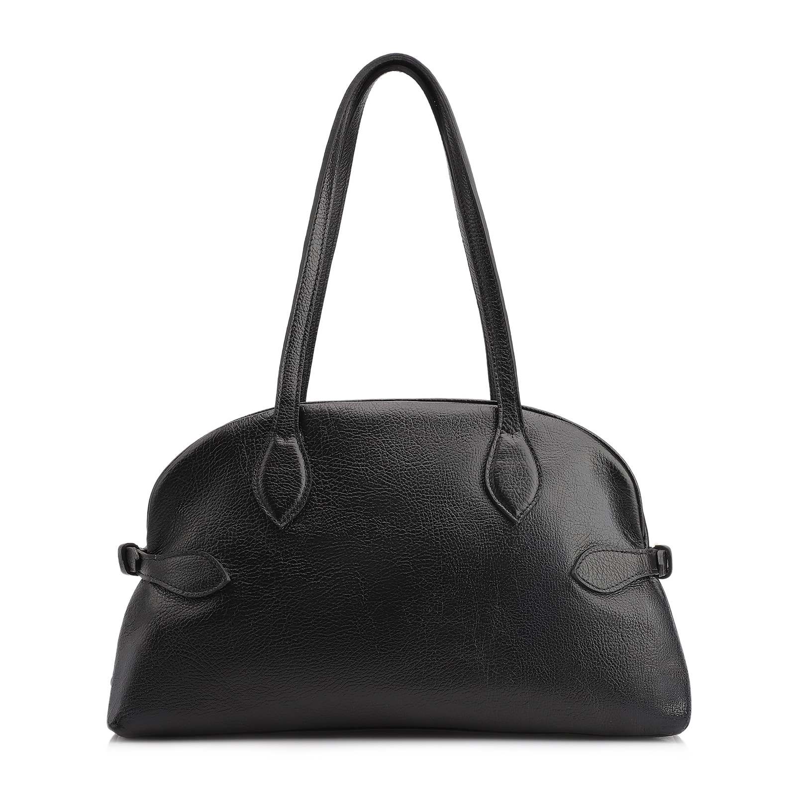 Bolsa De Ombro Grande Couro Antique Preta Fivela Lateral