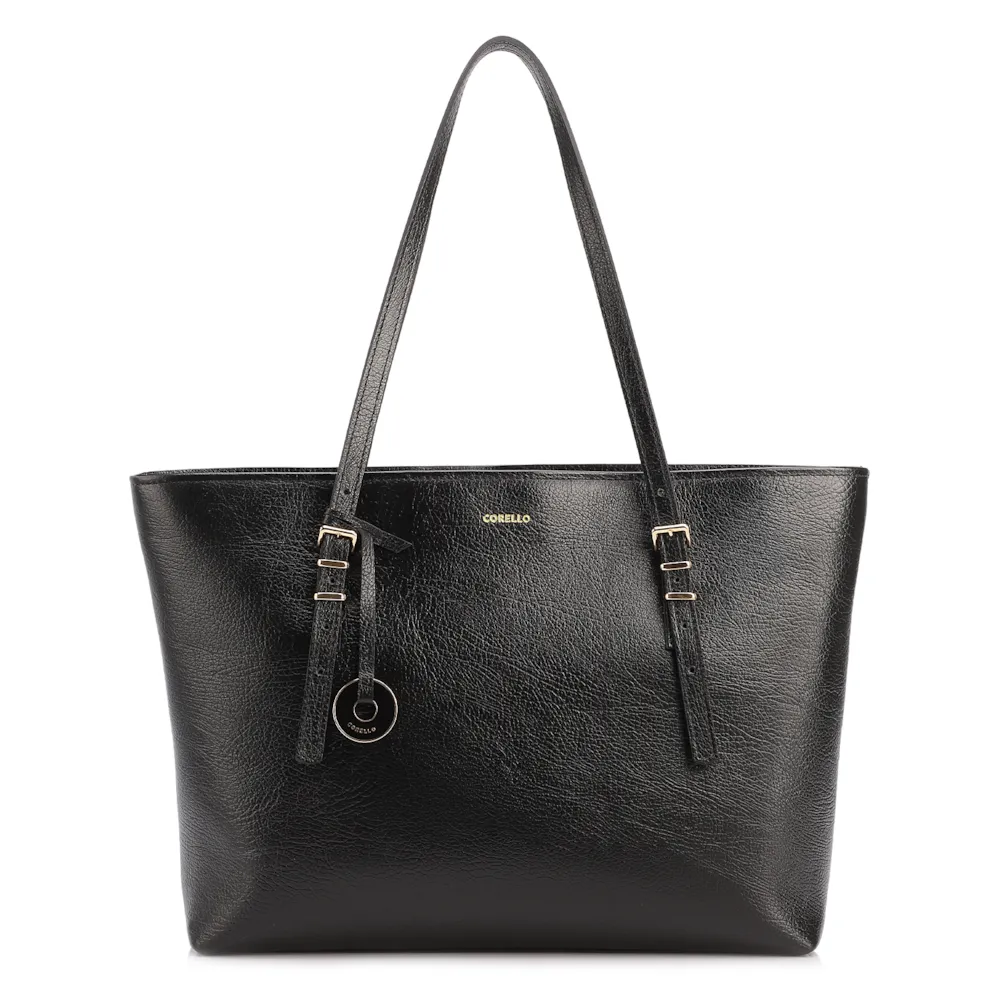 Bolsa De Ombro Grande Couro Antique Preto Alças Paralelas