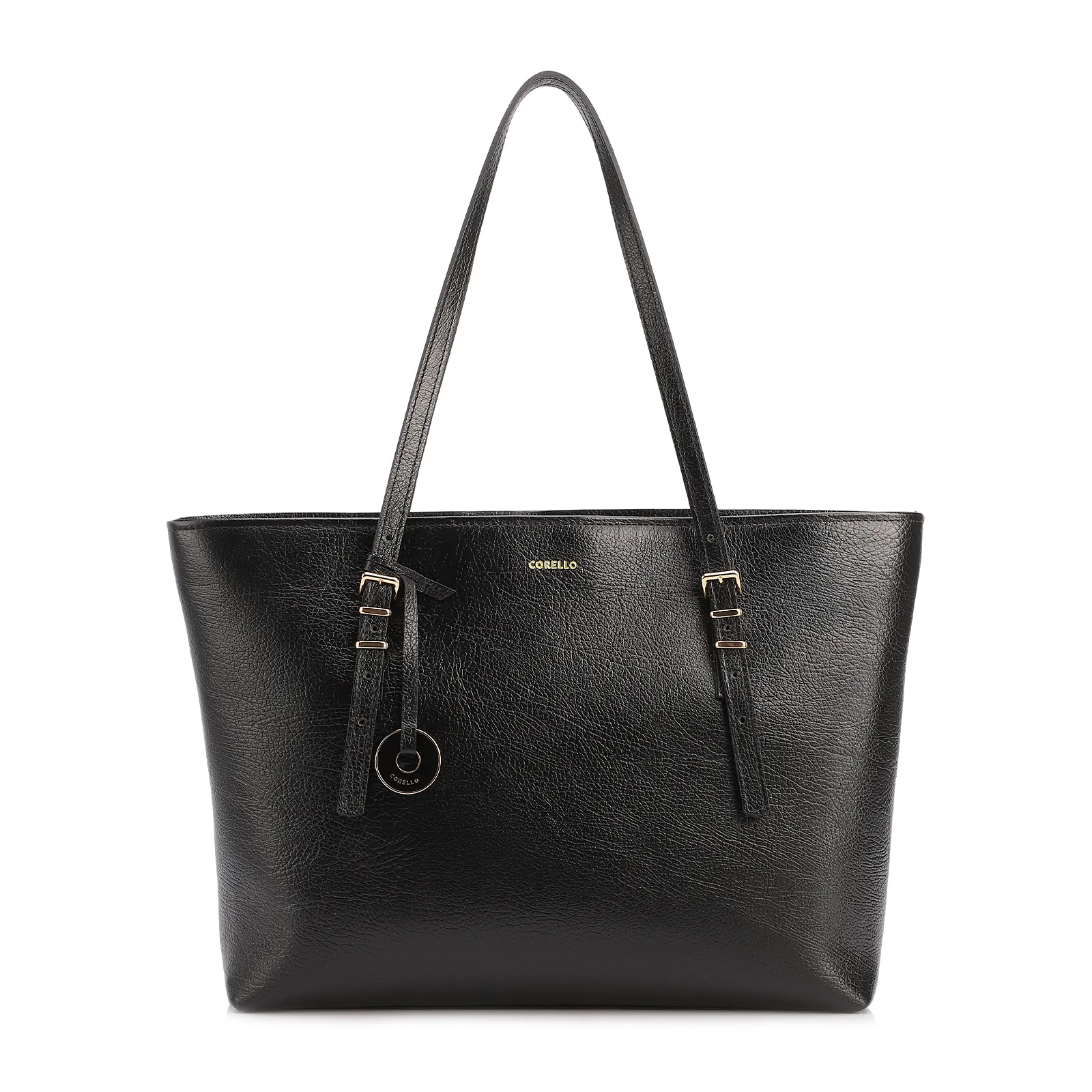Bolsa De Ombro Grande Couro Antique Preto Alças Paralelas