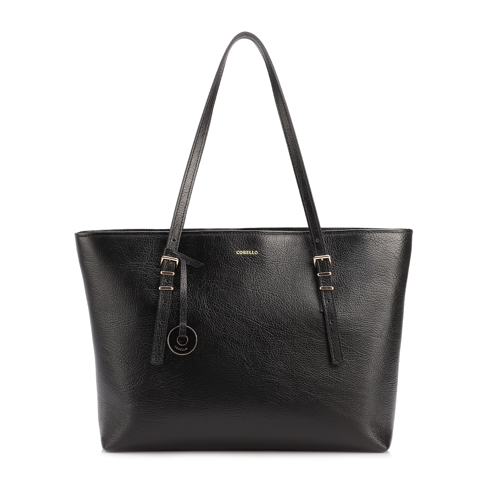 Bolsa De Ombro Grande Couro Antique Preto Alças Paralelas