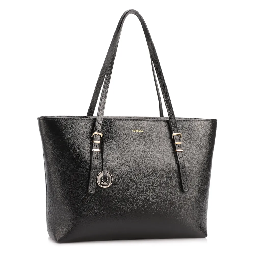 Bolsa De Ombro Grande Couro Antique Preto Alças Paralelas - imagem 2