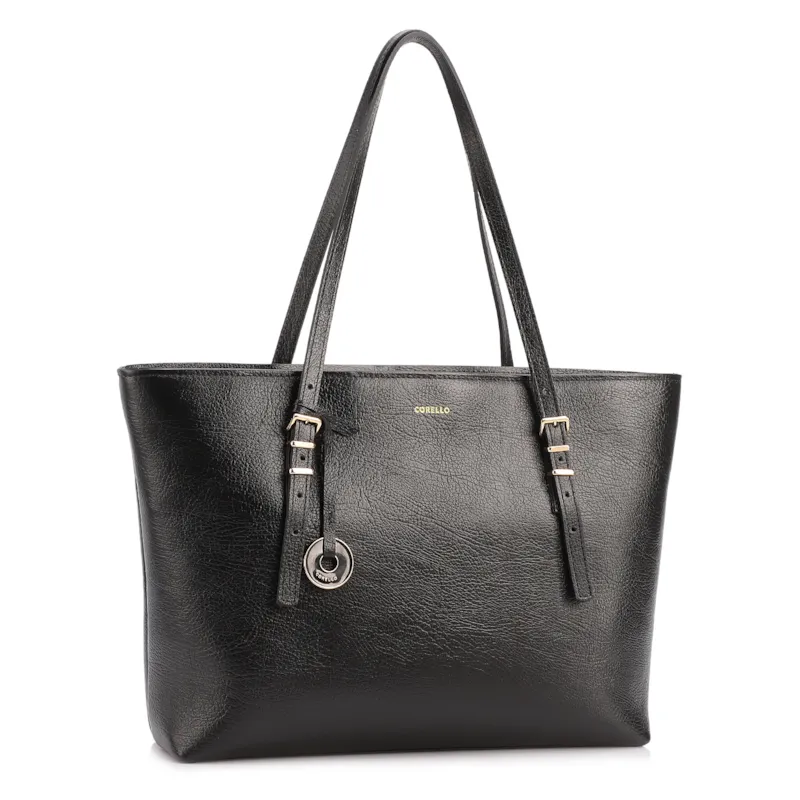 Bolsa De Ombro Grande Couro Antique Preto Alças Paralelas - foto 2