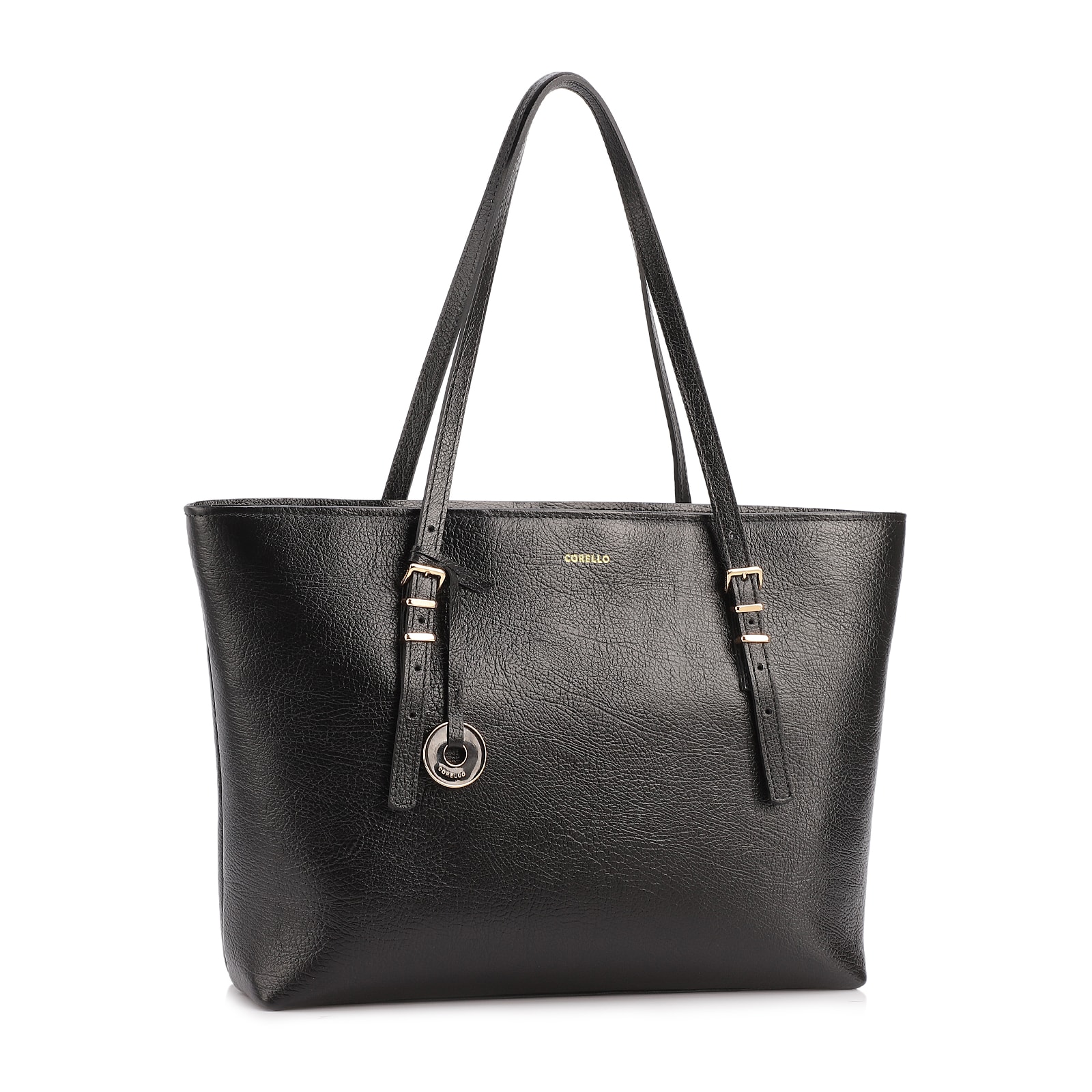 Bolsa De Ombro Grande Couro Antique Preto Alças Paralelas