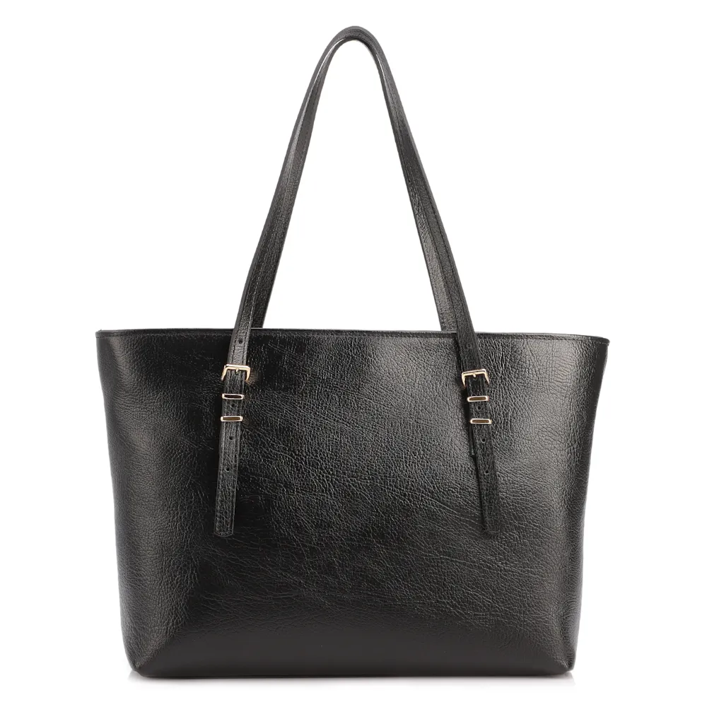 Bolsa De Ombro Grande Couro Antique Preto Alças Paralelas - imagem 3