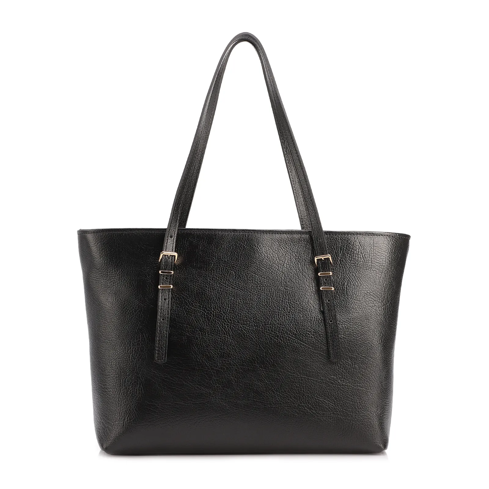 Bolsa De Ombro Grande Couro Antique Preto Alças Paralelas