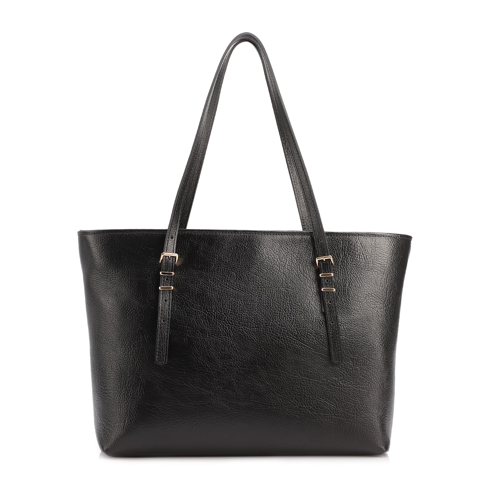 Bolsa De Ombro Grande Couro Antique Preto Alças Paralelas