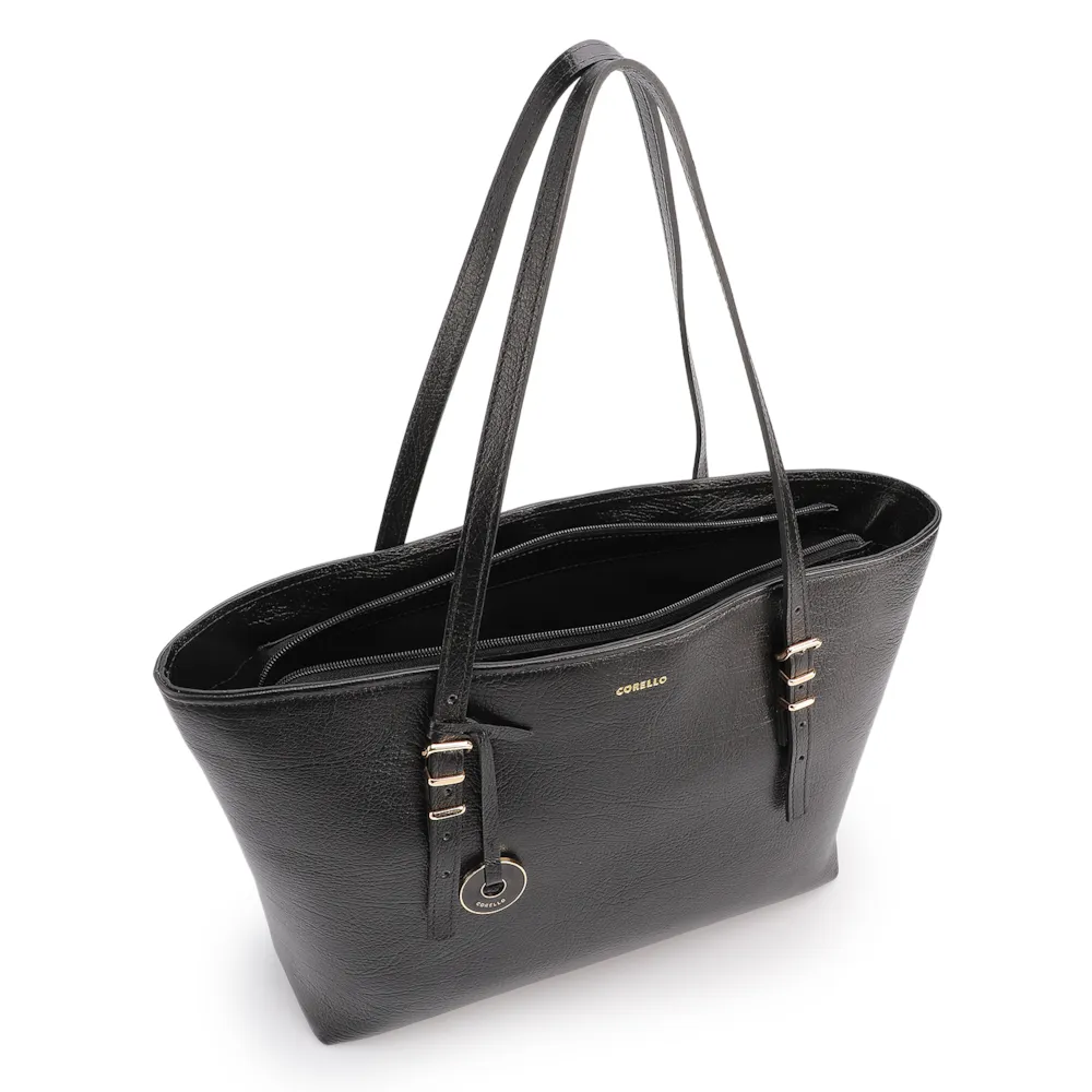 Bolsa De Ombro Grande Couro Antique Preto Alças Paralelas - imagem 4