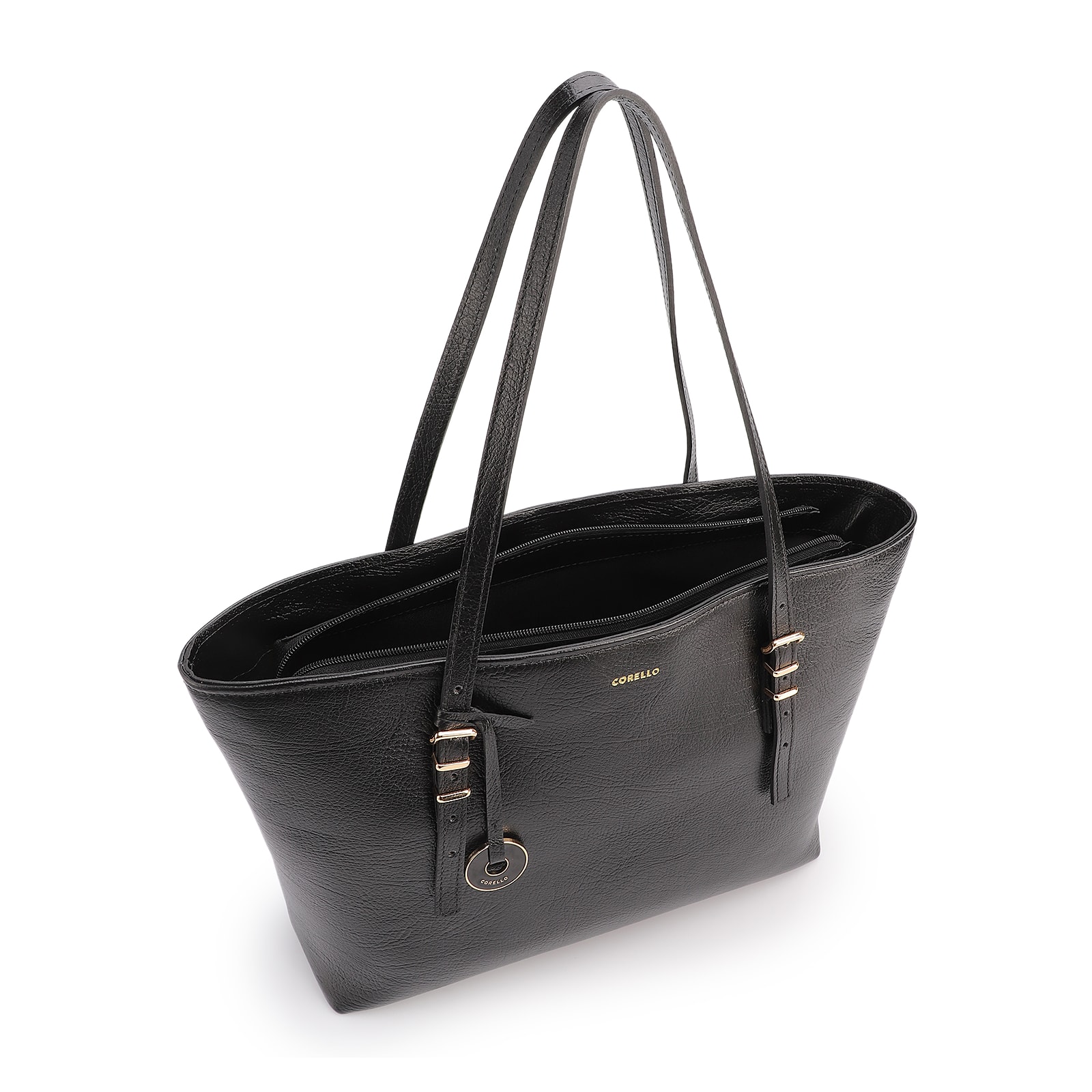 Bolsa De Ombro Grande Couro Antique Preto Alças Paralelas