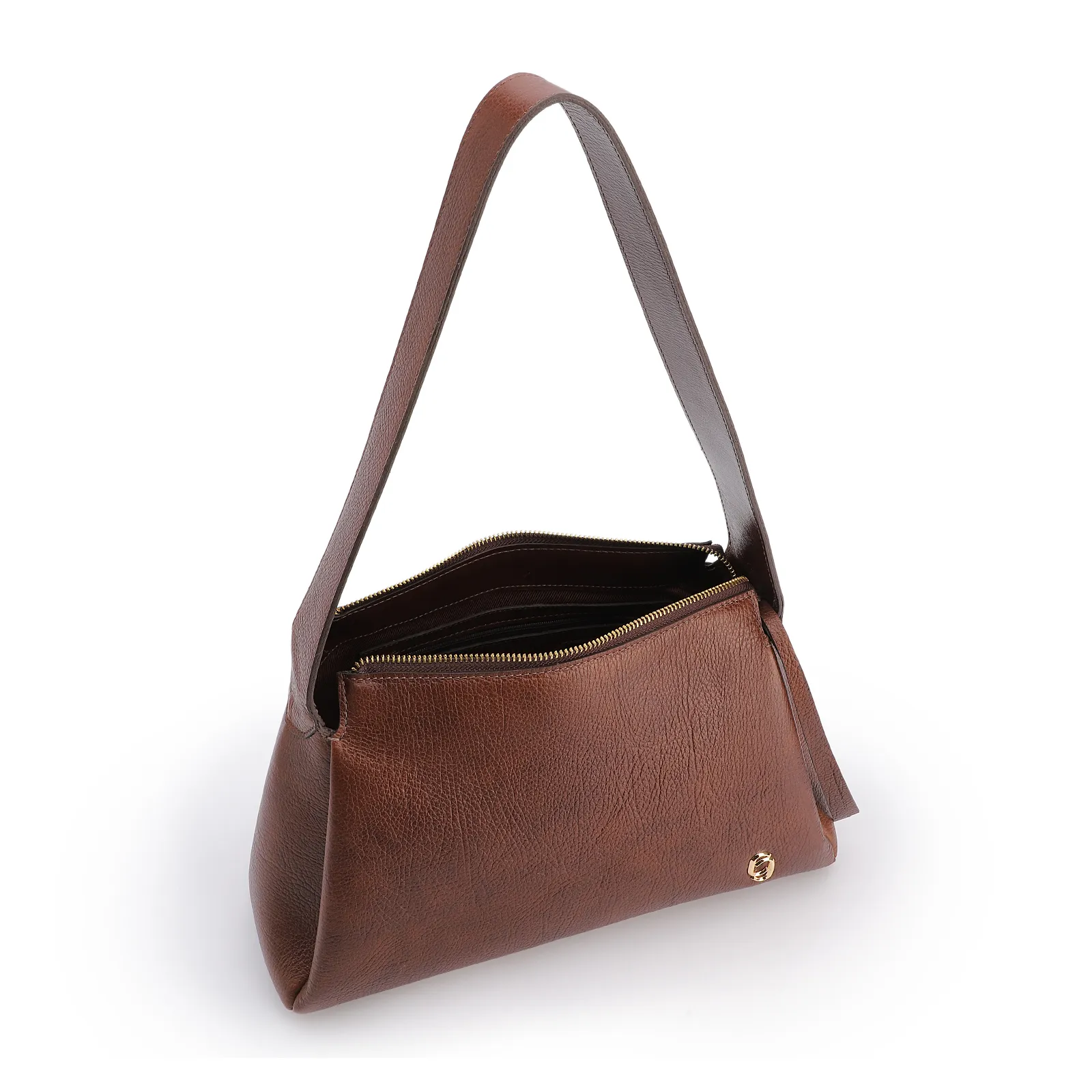 Bolsa De Ombro Grande Marrom Couro Antique Aplicação