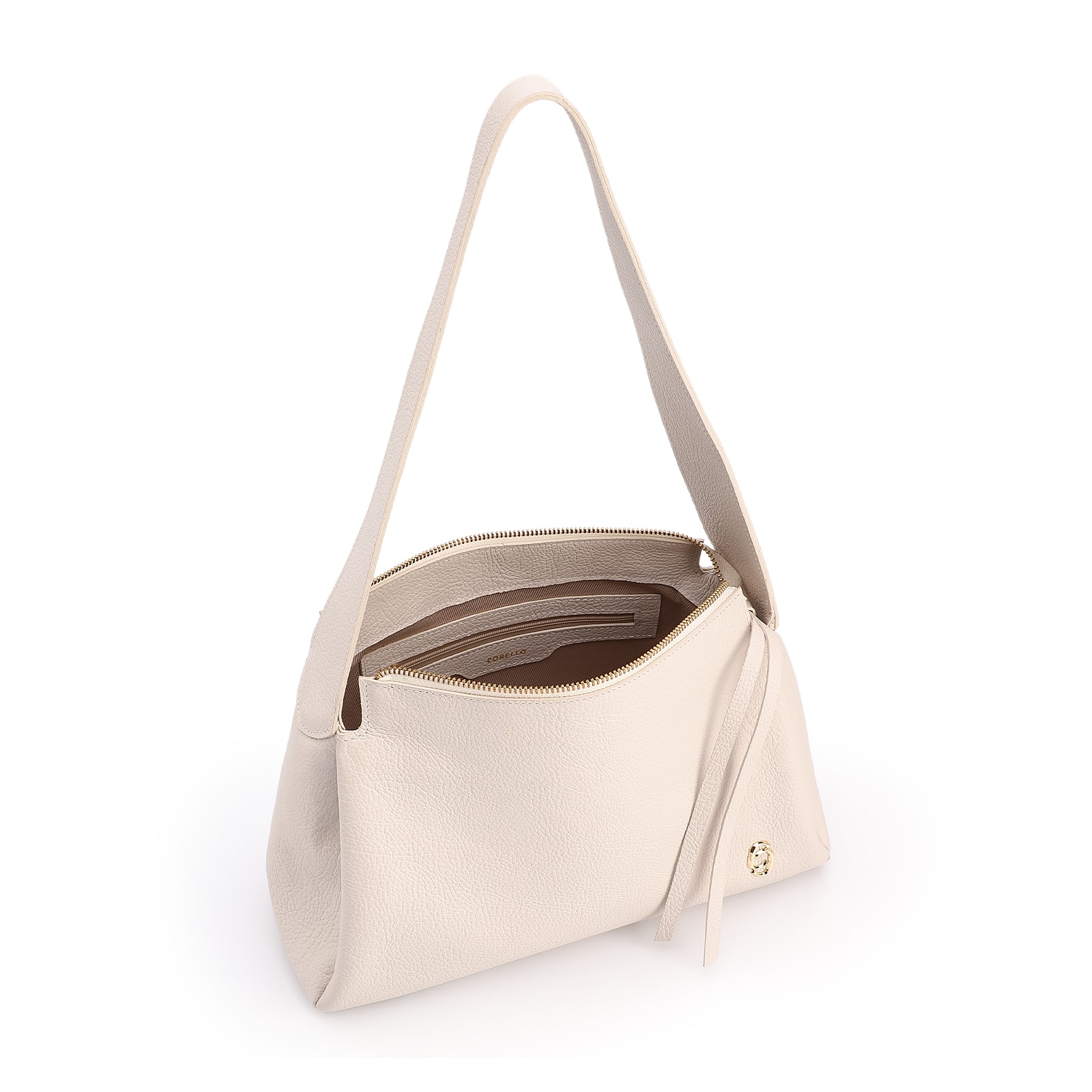 Bolsa De Ombro Grande Off White Couro Antique Aplicação