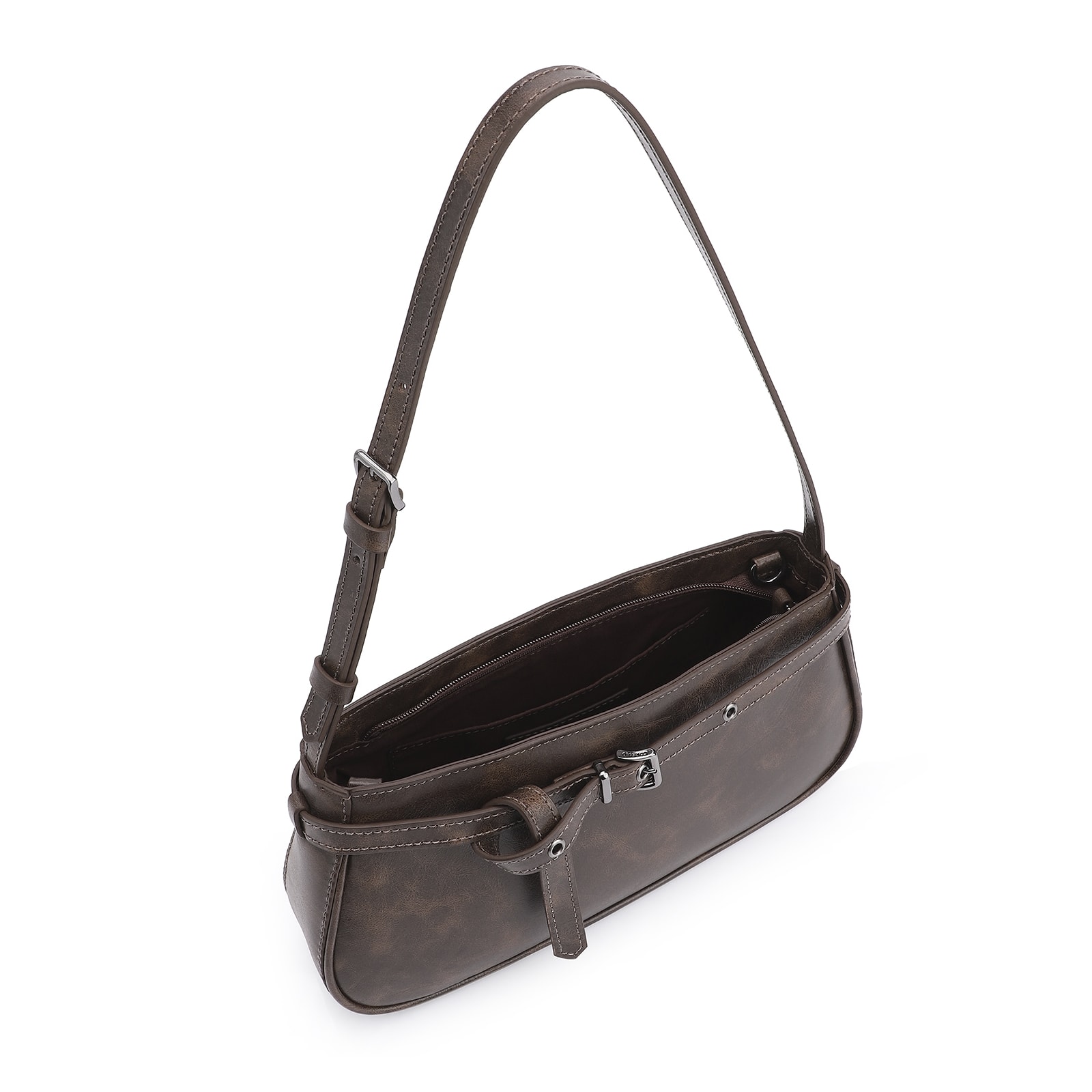 Bolsa De Ombro Ilhós Couro Estonado Marrom