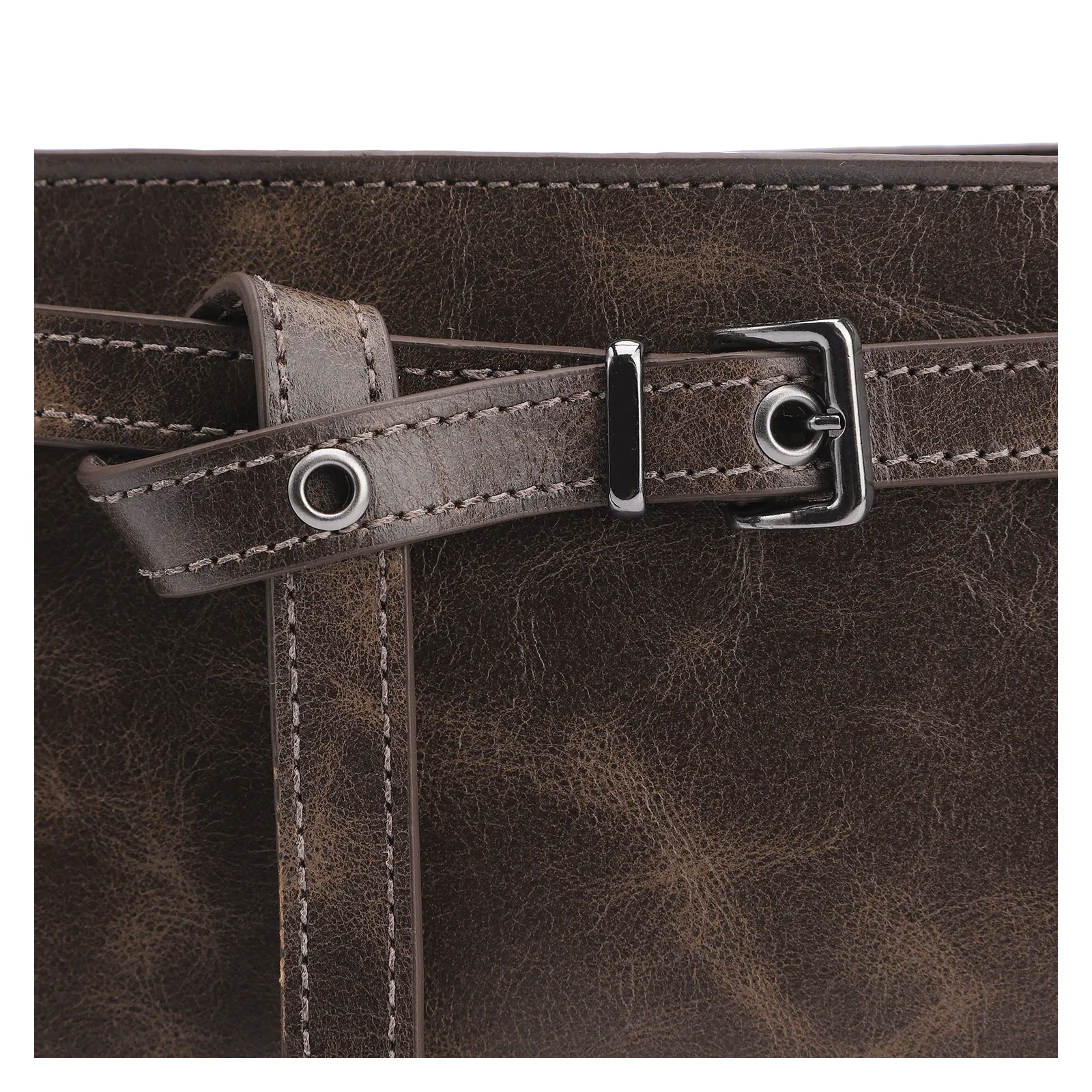 Bolsa De Ombro Ilhós Couro Estonado Marrom