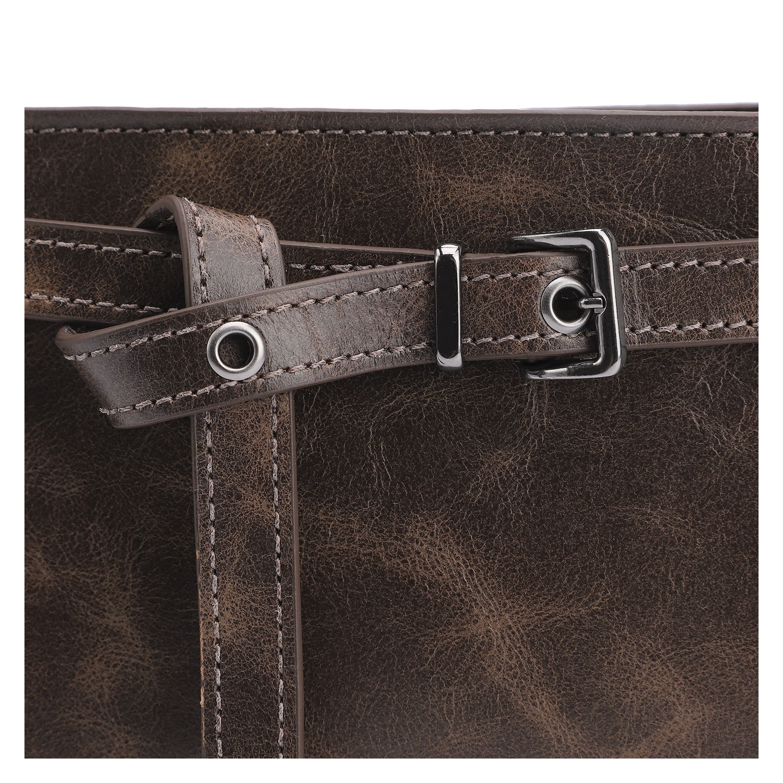 Bolsa De Ombro Ilhós Couro Estonado Marrom