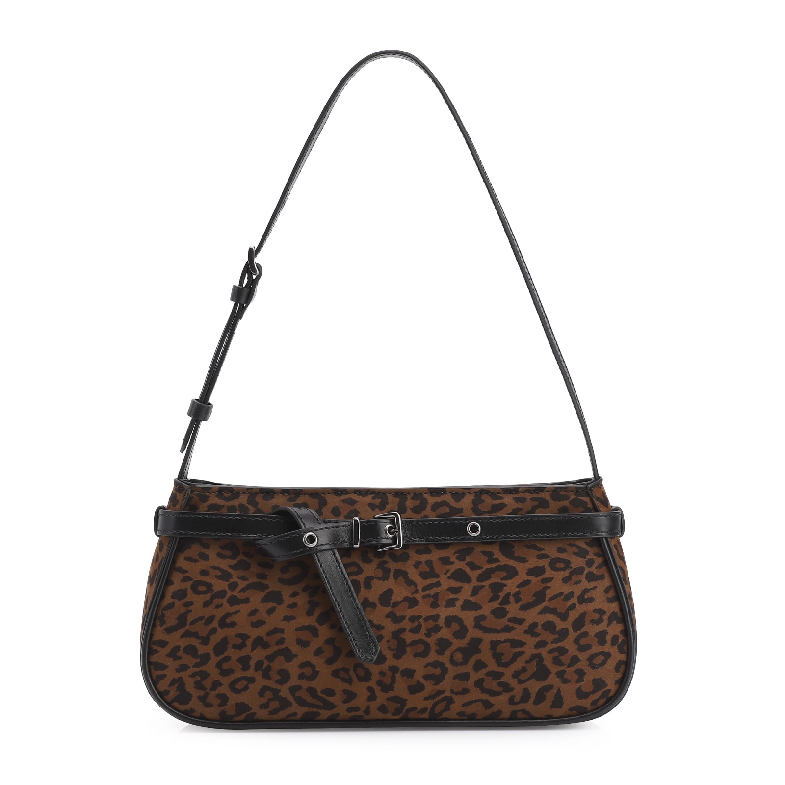 Bolsa De Ombro Ilhós Couro Nobuck Onça/Couro Preto