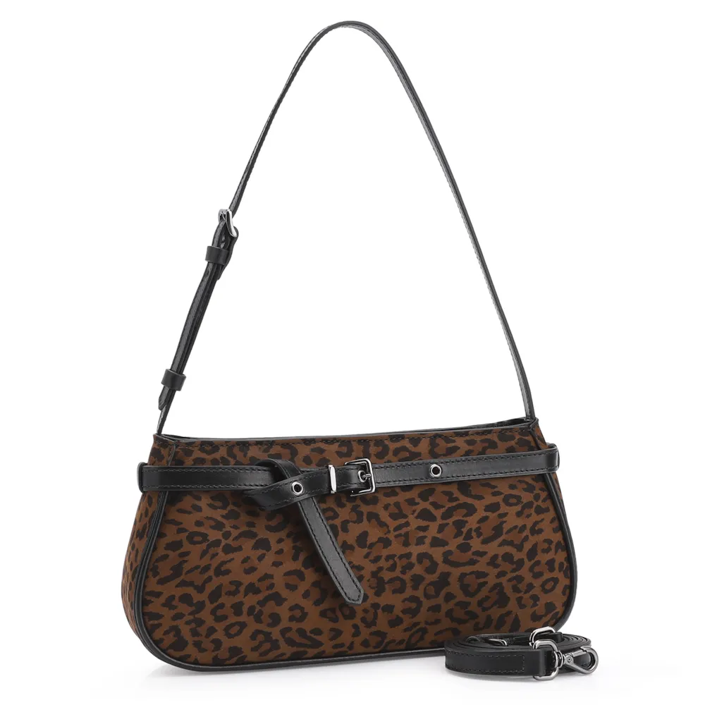 Bolsa De Ombro Ilhós Couro Nobuck Onça/Couro Preto - imagem 2