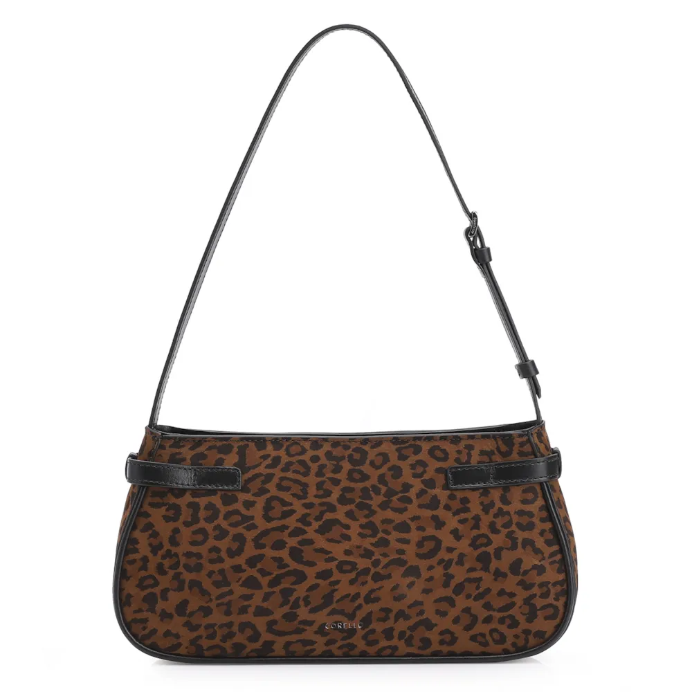 Bolsa De Ombro Ilhós Couro Nobuck Onça/Couro Preto - imagem 3