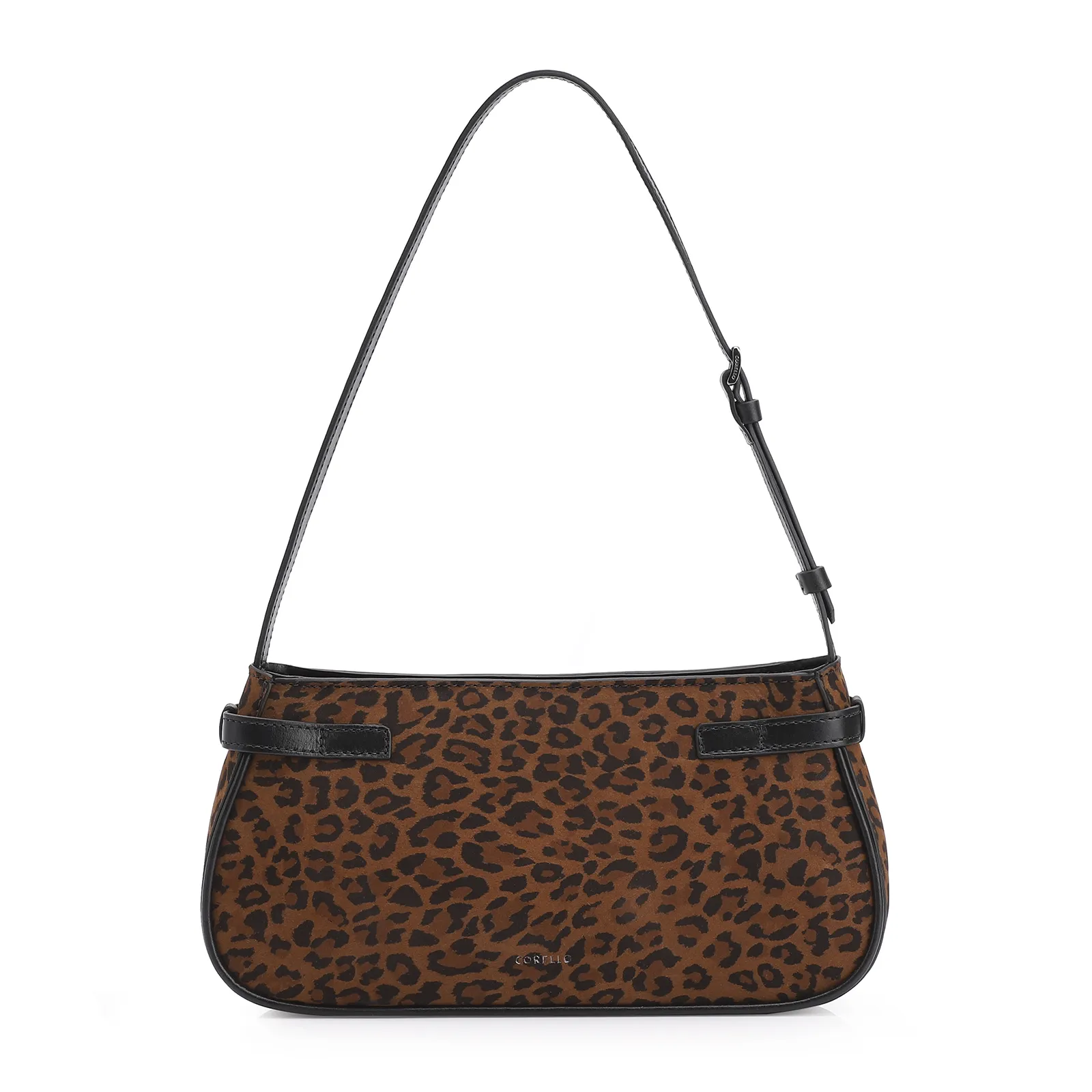 Bolsa De Ombro Ilhós Couro Nobuck Onça/Couro Preto