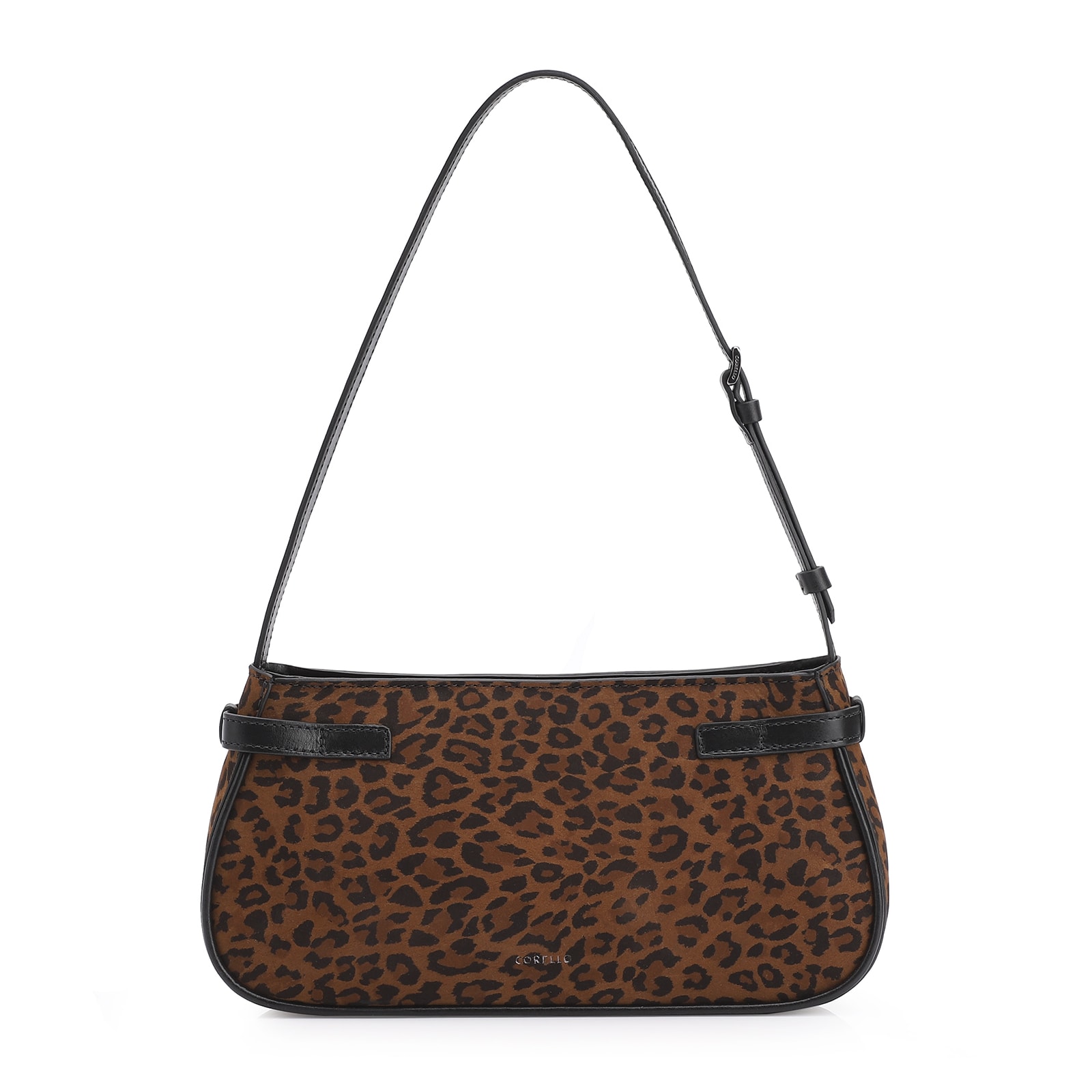 Bolsa De Ombro Ilhós Couro Nobuck Onça/Couro Preto