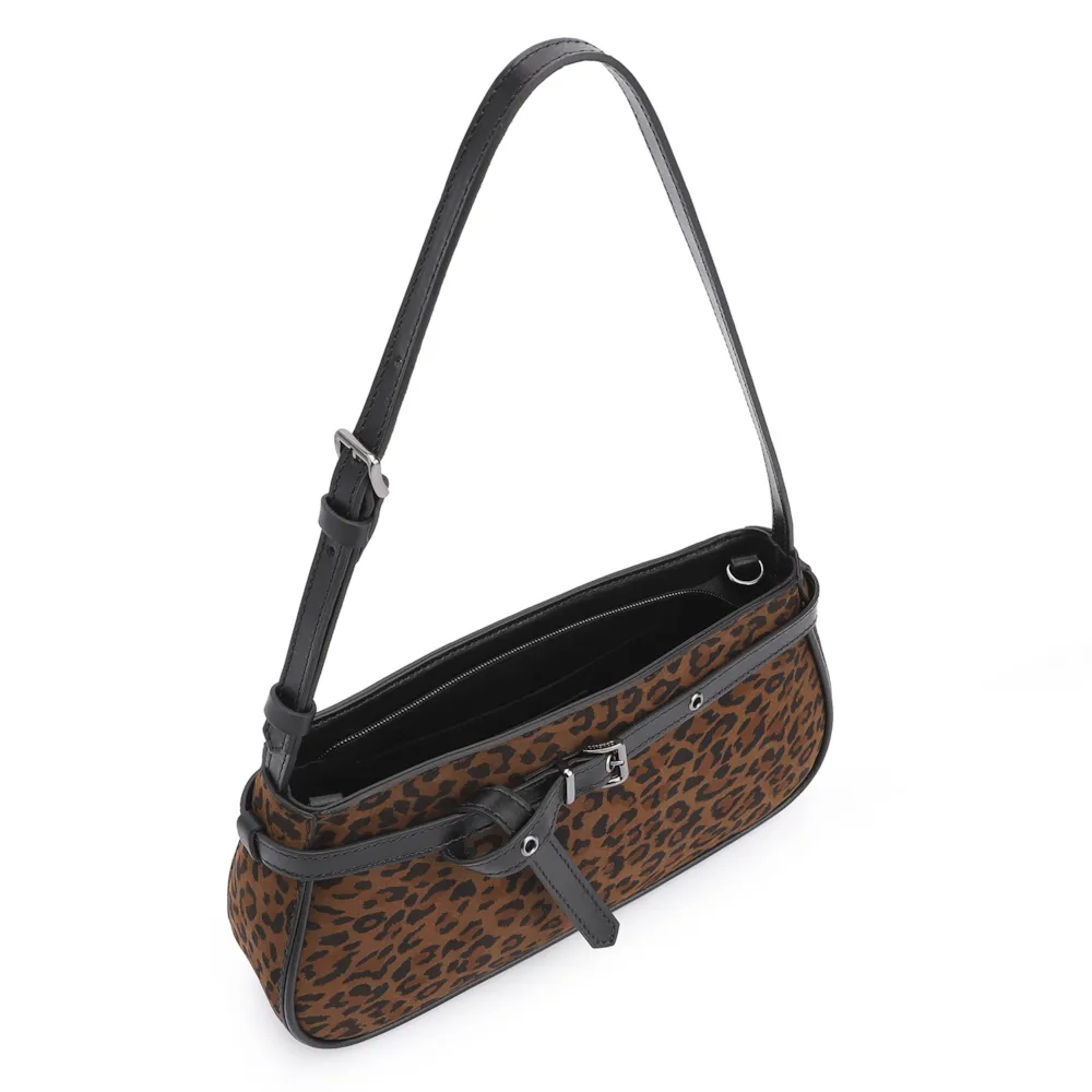 Bolsa De Ombro Ilhós Couro Nobuck Onça/Couro Preto - imagem 4