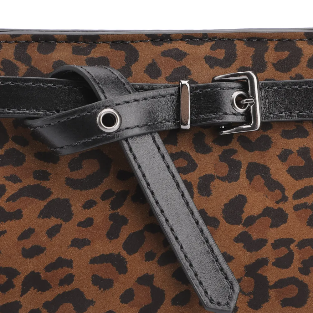 Bolsa De Ombro Ilhós Couro Nobuck Onça/Couro Preto - imagem 5