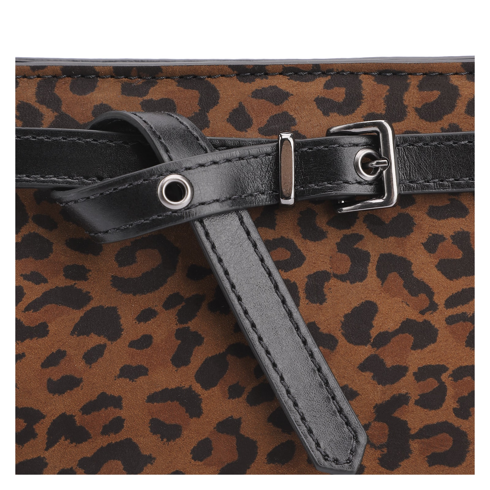 Bolsa De Ombro Ilhós Couro Nobuck Onça/Couro Preto