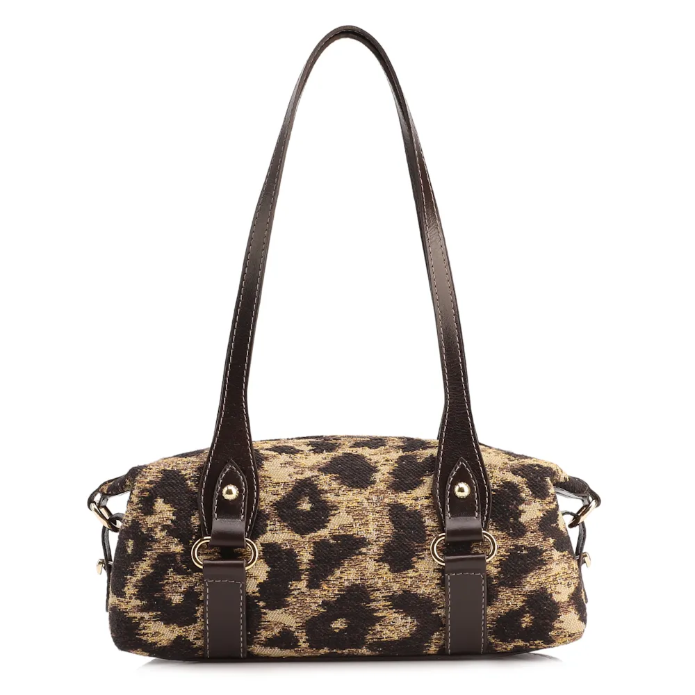Bolsa De Ombro Jacquard Onça/Couro Marrom Escuro - imagem 3