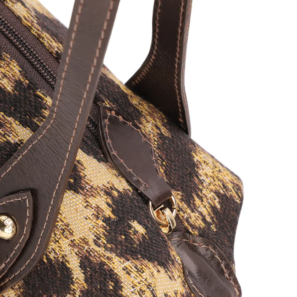 Bolsa De Ombro Jacquard Onça/Couro Marrom Escuro - imagem 5