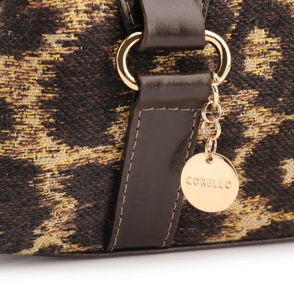 Bolsa De Ombro Jacquard Onça/Couro Marrom Escuro - imagem 6