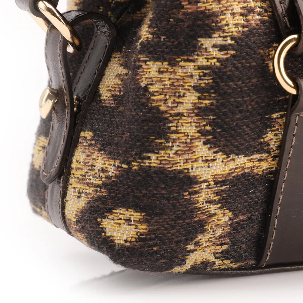 Bolsa De Ombro Jacquard Onça/Couro Marrom Escuro - imagem 7