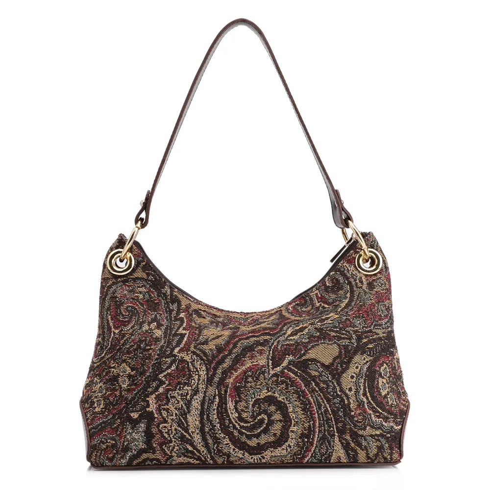 Bolsa De Ombro Jacquard Paisley /Couro Marrom - imagem 4