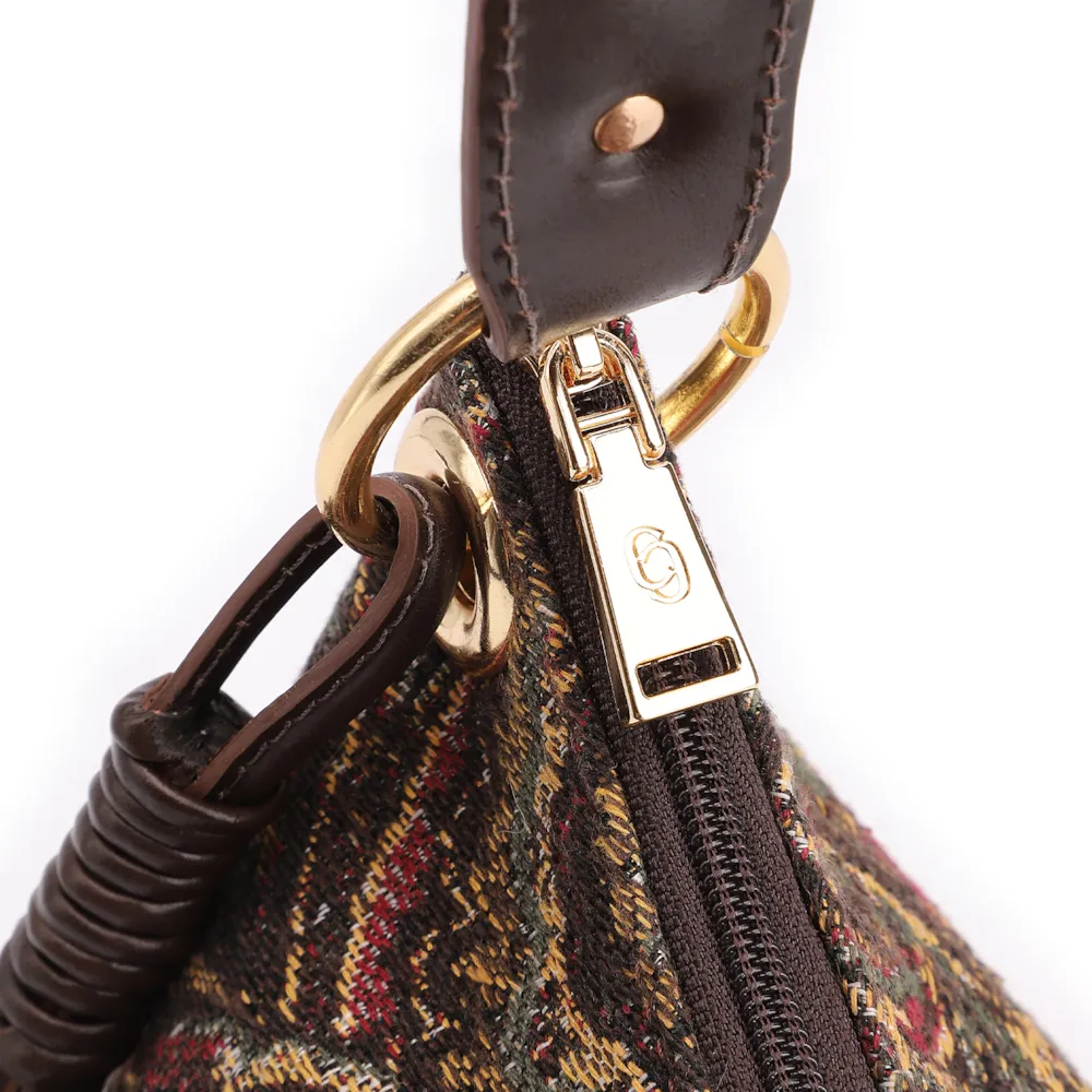 Bolsa De Ombro Jacquard Paisley /Couro Marrom - imagem 6