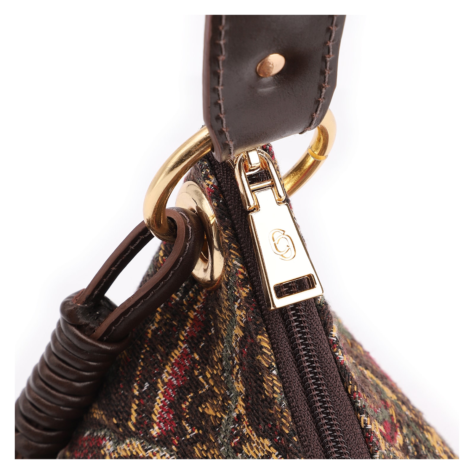 Bolsa De Ombro Jacquard Paisley /Couro Marrom