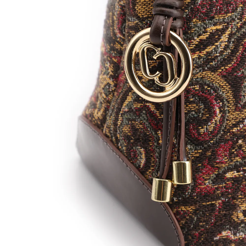 Bolsa De Ombro Jacquard Paisley /Couro Marrom - imagem 7