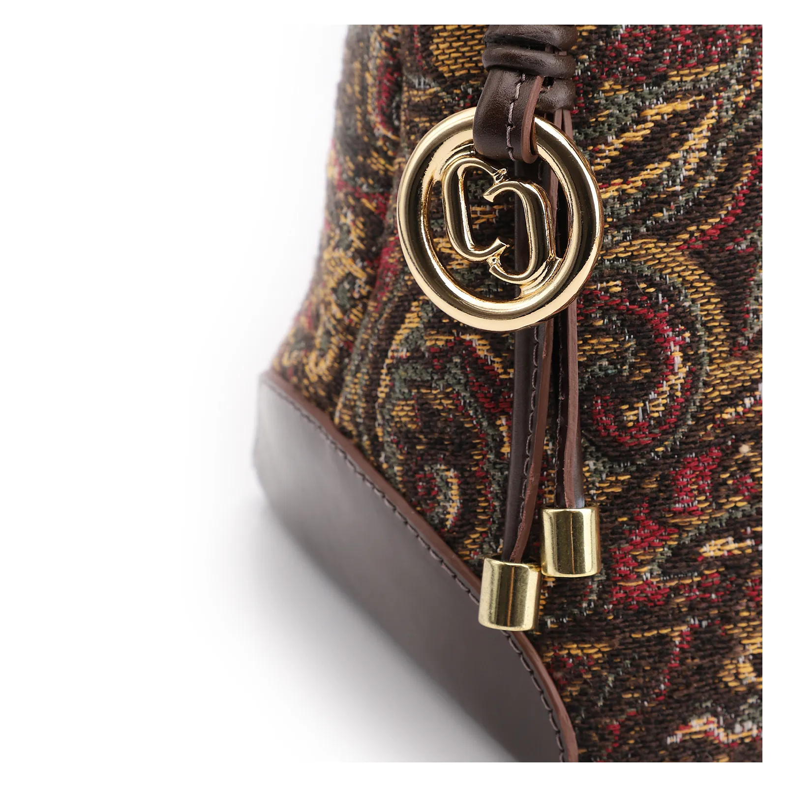 Bolsa De Ombro Jacquard Paisley /Couro Marrom