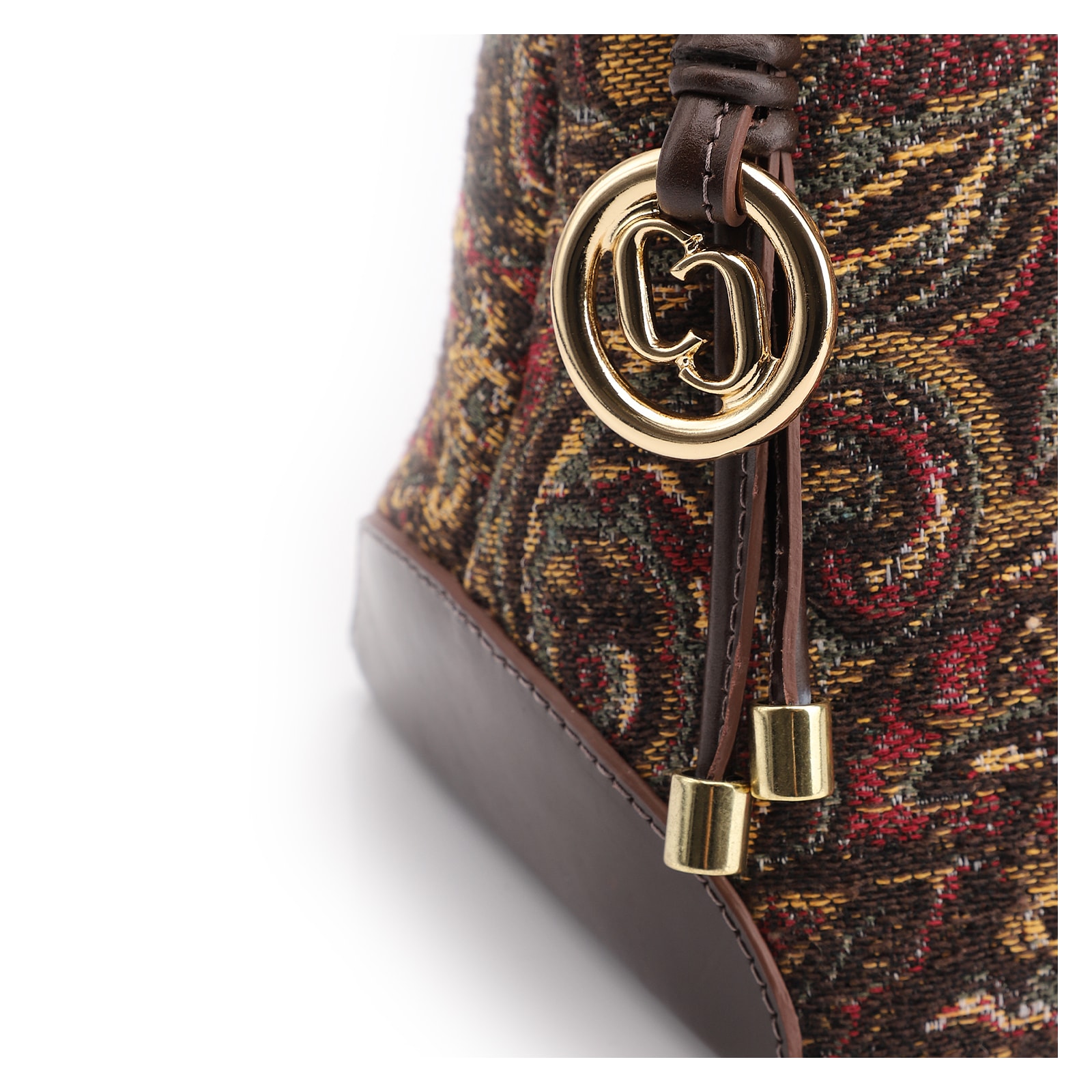 Bolsa De Ombro Jacquard Paisley /Couro Marrom