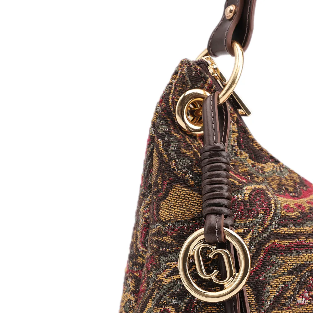Bolsa De Ombro Jacquard Paisley /Couro Marrom - imagem 8