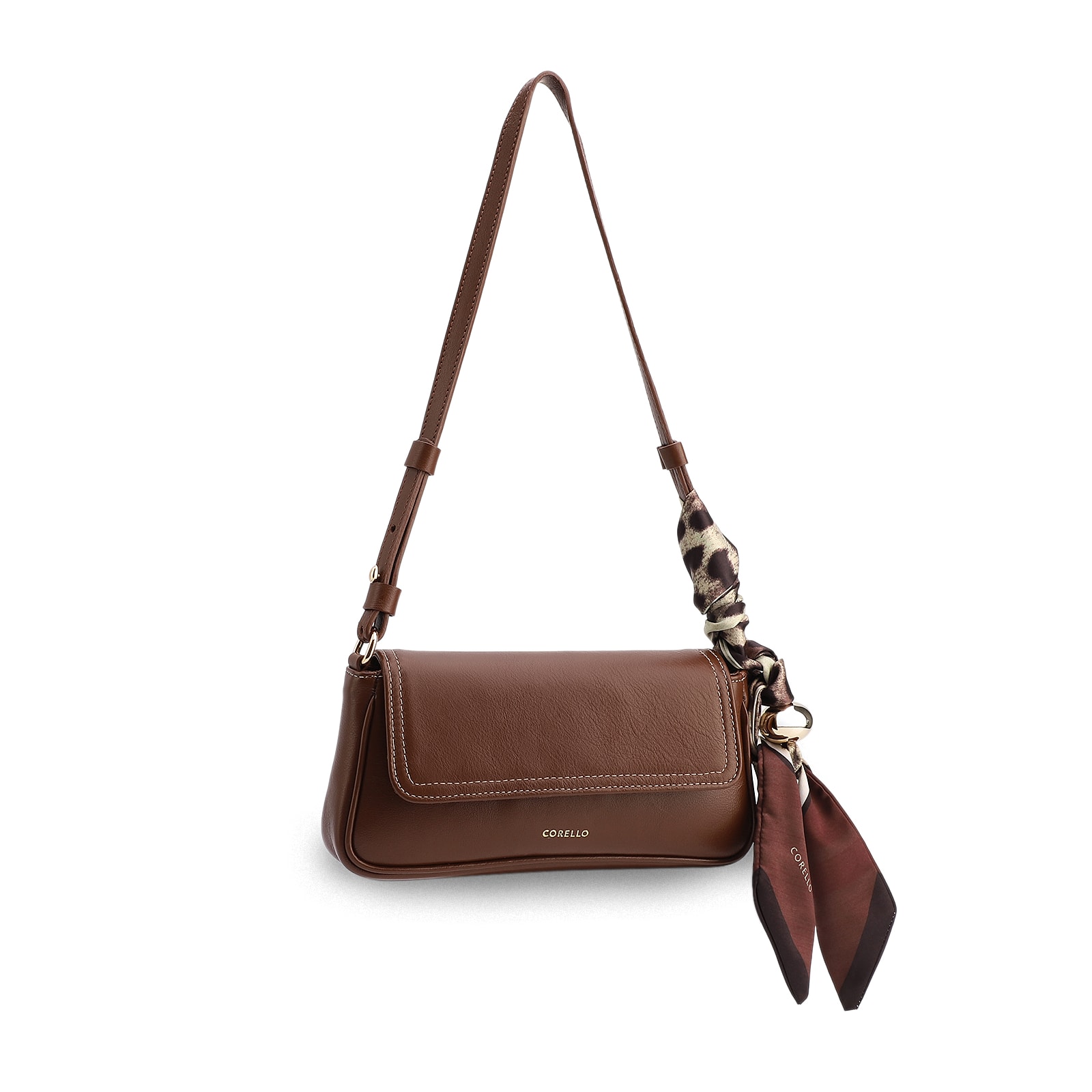 Bolsa De Ombro Lenço Couro Marrom