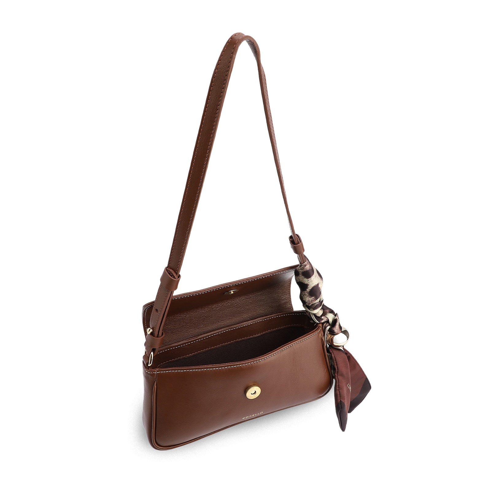 Bolsa De Ombro Lenço Couro Marrom