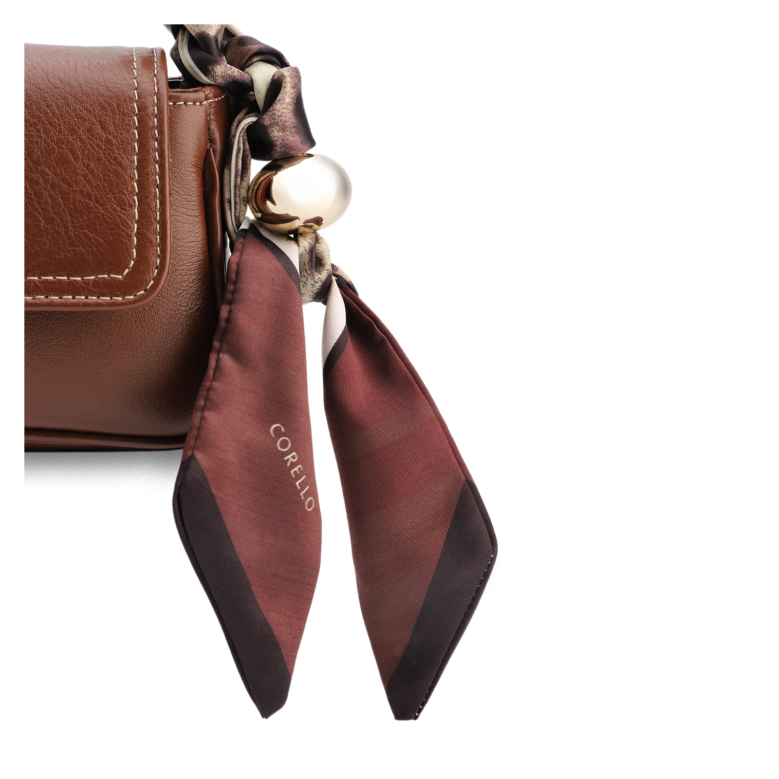 Bolsa De Ombro Lenço Couro Marrom