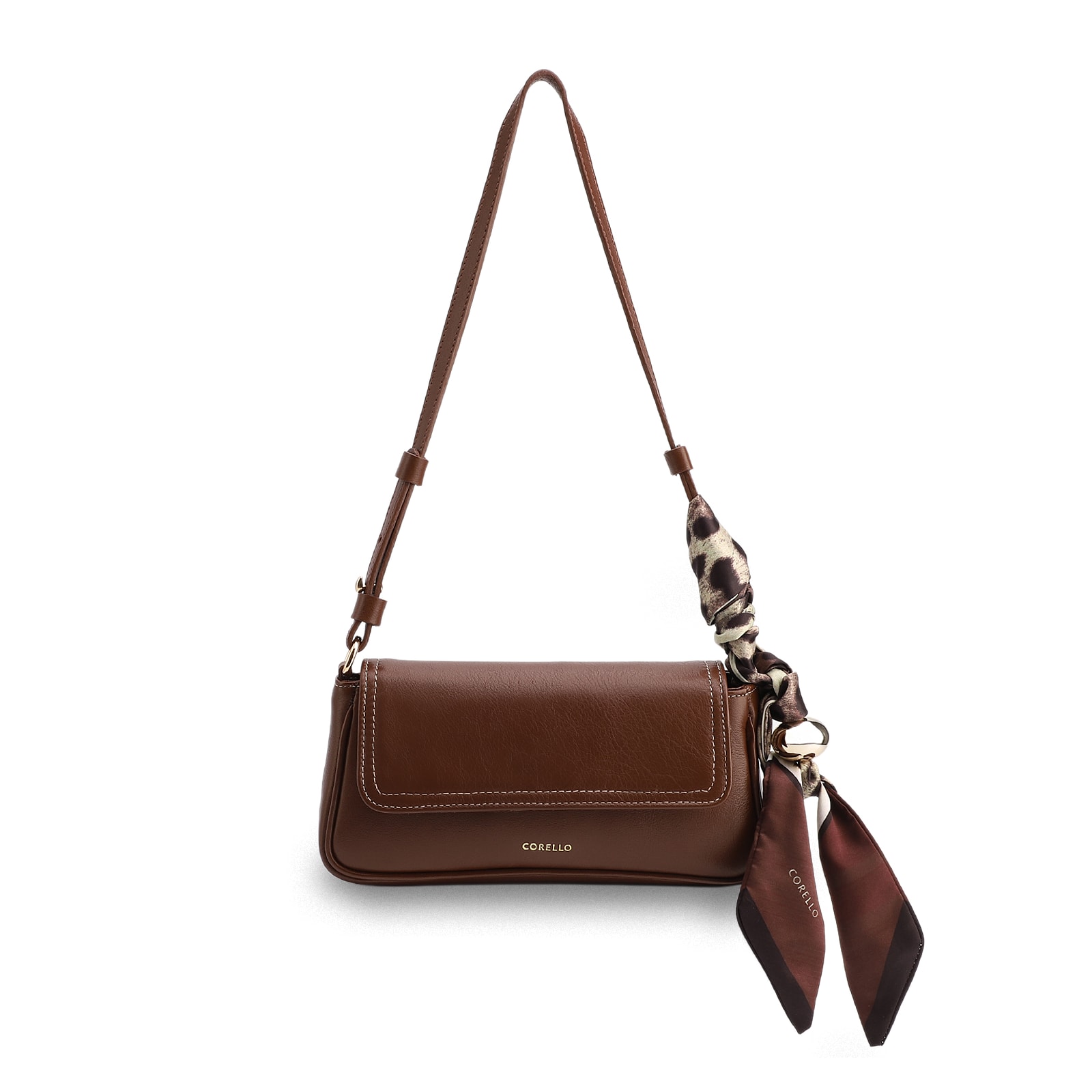  Bolsa De Ombro Lenço Couro Marrom