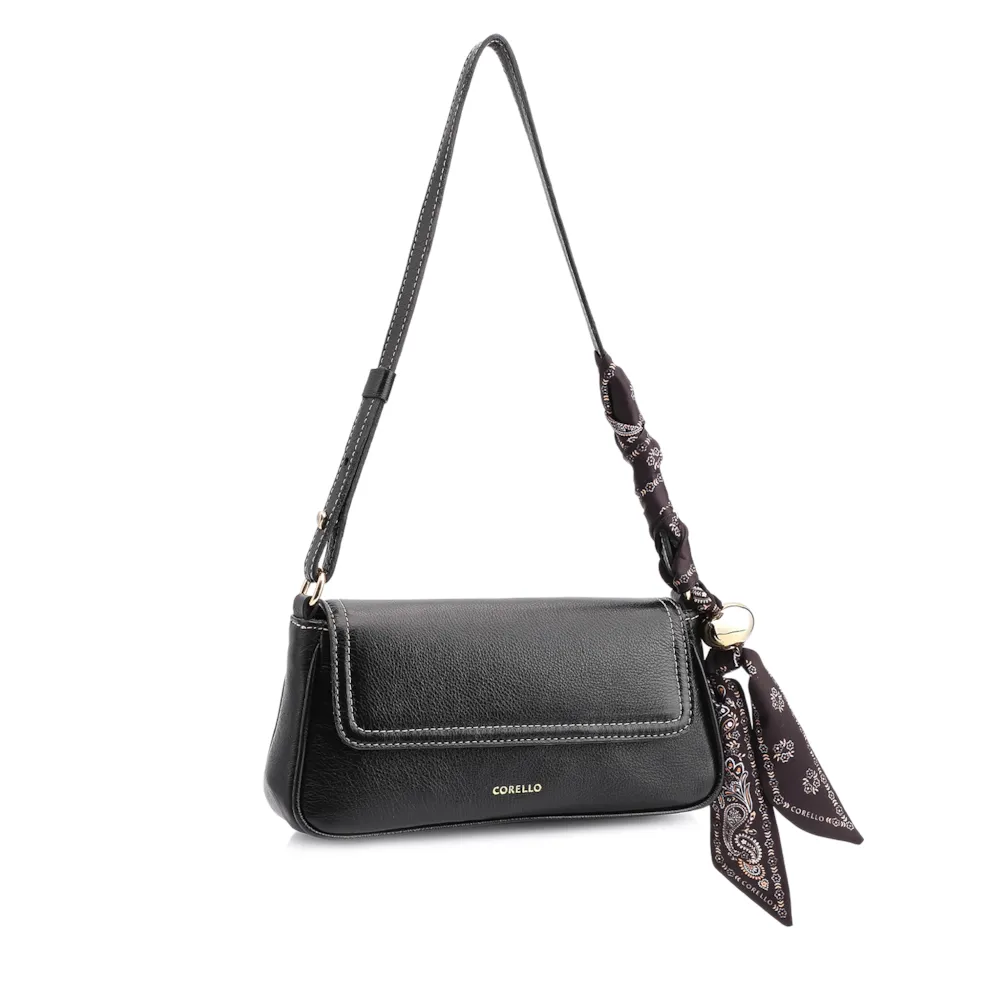  Bolsa De Ombro Lenço Couro Preto - imagem 3