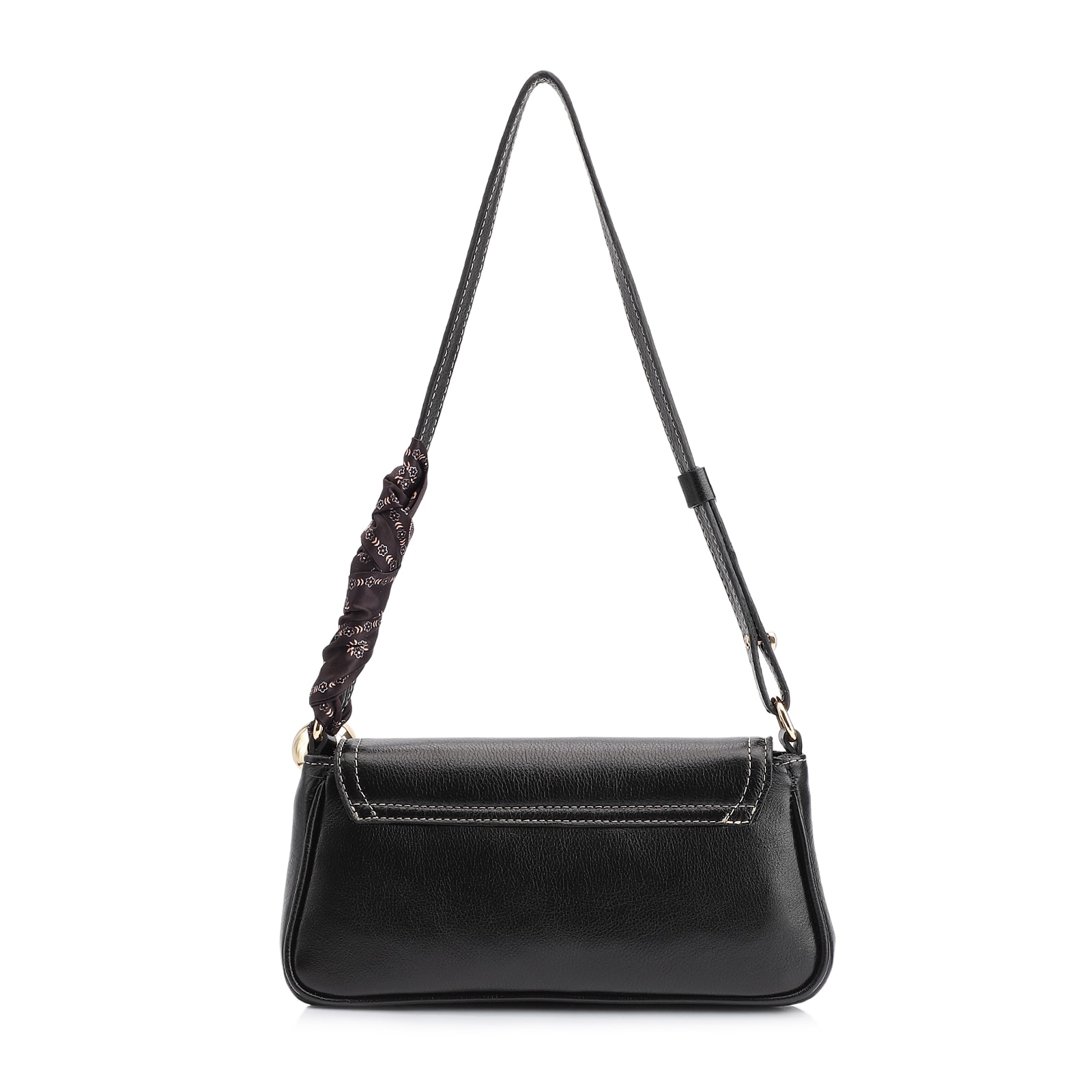 Bolsa De Ombro Lenço Couro Preto