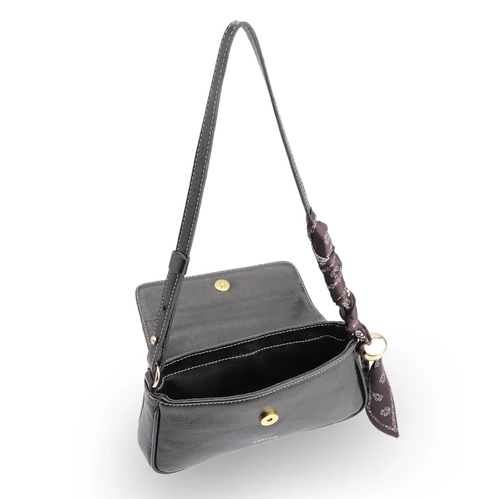  Bolsa De Ombro Lenço Couro Preto - imagem 5