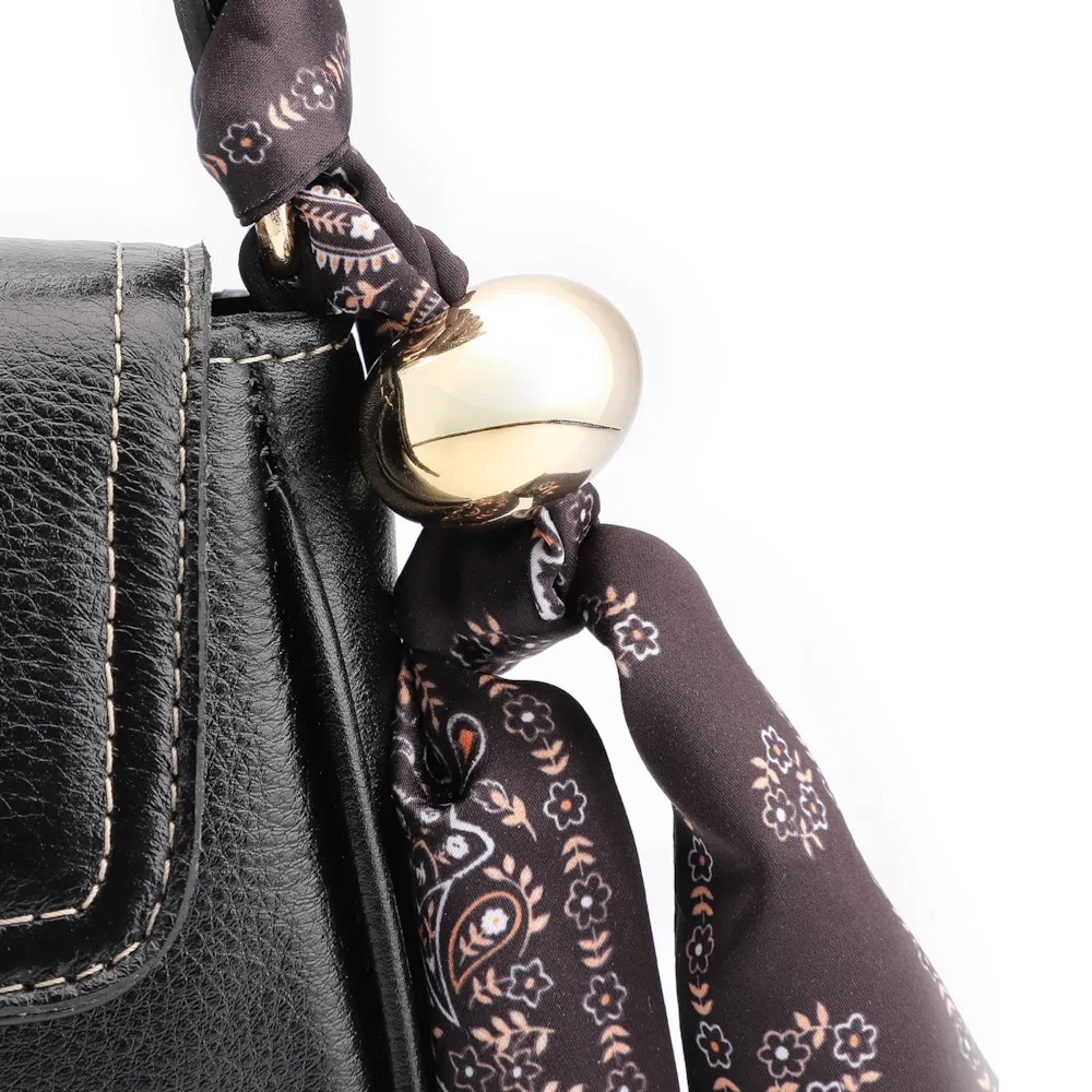  Bolsa De Ombro Lenço Couro Preto - imagem 6