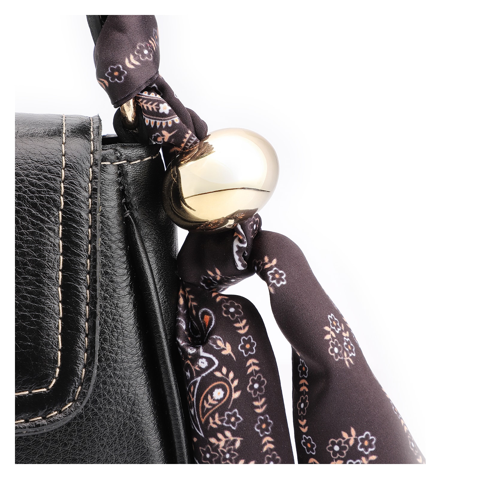 Bolsa De Ombro Lenço Couro Preto