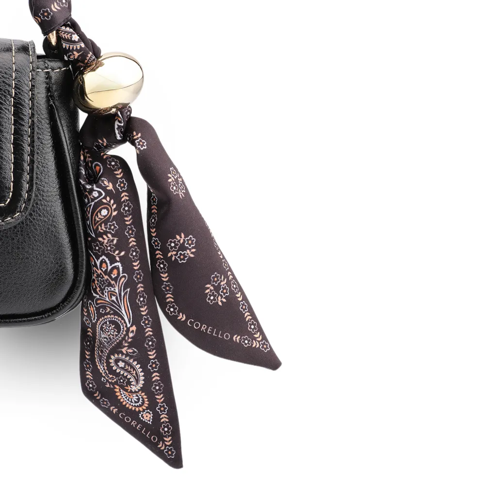  Bolsa De Ombro Lenço Couro Preto - imagem 8