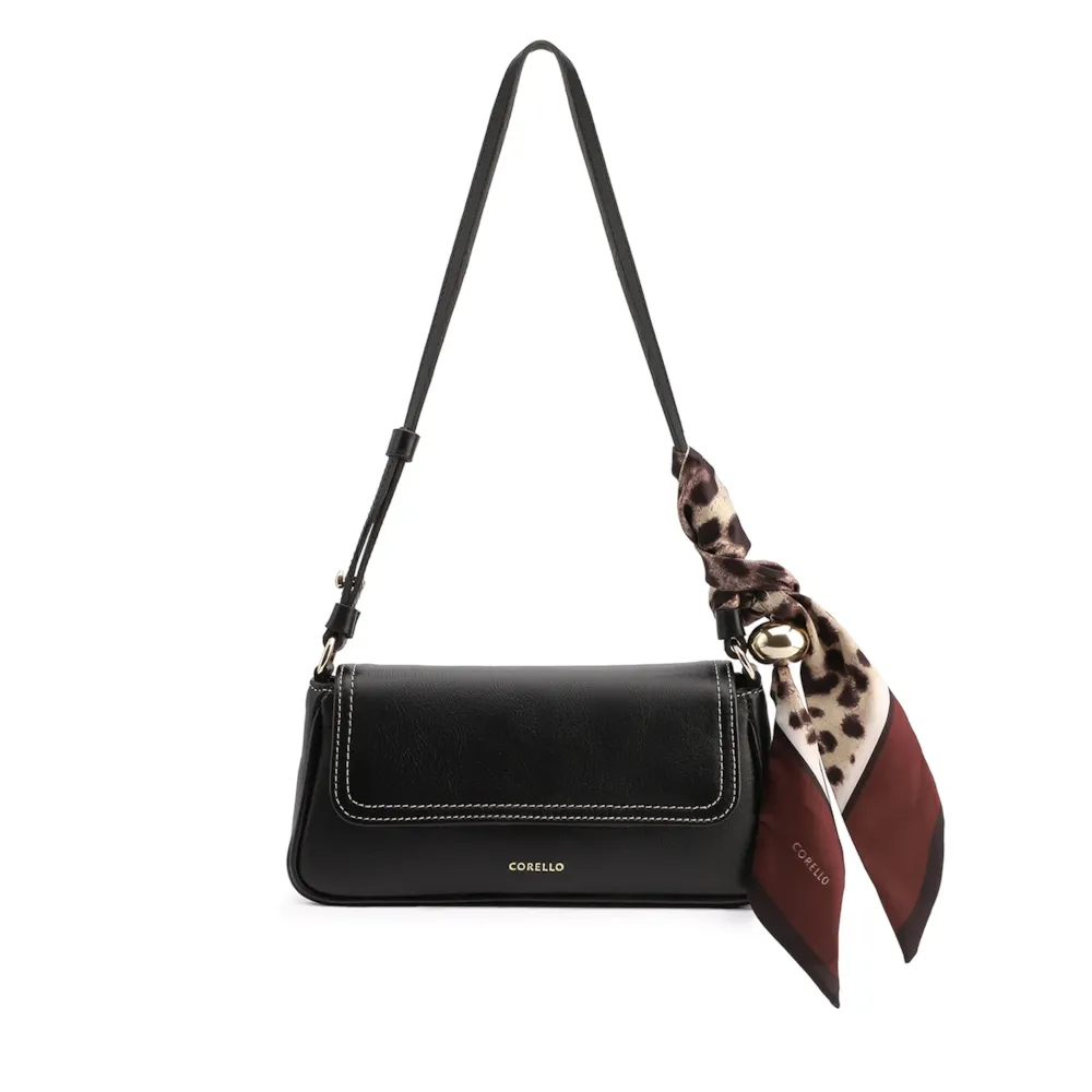  Bolsa De Ombro Lenço Couro Preto